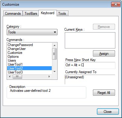 Adding a keyboard shortcut to User Tool 2